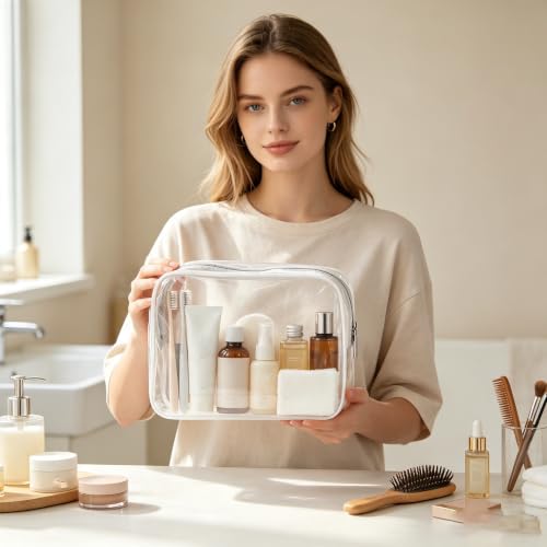 Clear Waterproof Cosmetic Bag - 20 Pack 9.8 Inch Travel Toiletry Organizer with Zipper - White Variation
