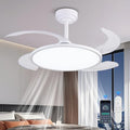Retractable Ceiling Fan with Lights and Remote - 42 Inch White Fandelier with Dimmable Full Spectrum Light, Timer, Silent DC Motor
