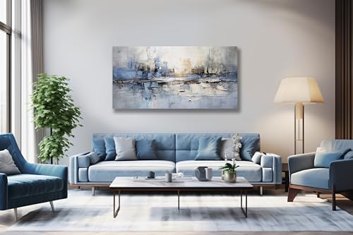 VHMING Blue and Gray 48x24 inch Abstract Wall Art Canvas for Living Room Bedroom Office