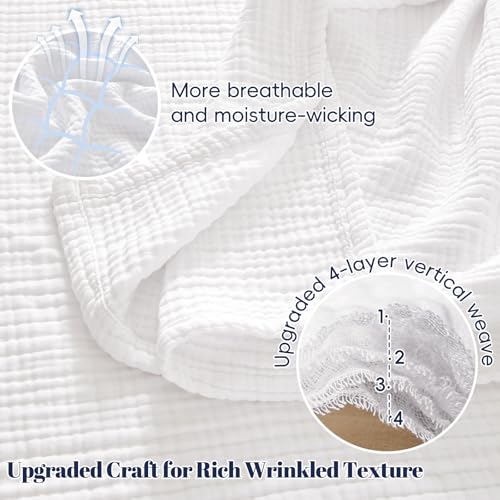 PHF White Cotton Muslin Blanket King Size 108x90 for Adults - Breathable & Lightweight