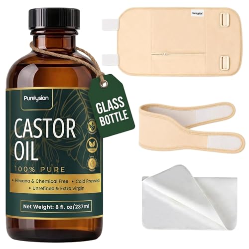 Organic Castor Oil Pack Wrap Kit with Glass Bottle - 8 Fl Oz