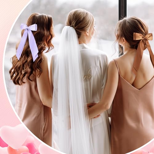 16 Pcs Satin Hair Bows for Women & Girls - Elegant Long Hair Clips Set