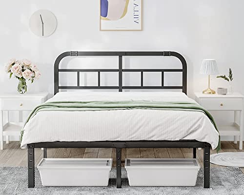 Queen Heavy Duty Metal Platform Bed Frame with Headboard - Sturdy Steel Support