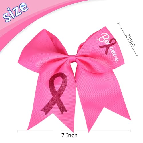 Pink Breast Cancer Awareness Cheer Hair Bows 24PCS 7-Inch Glitter Ponytail Holders