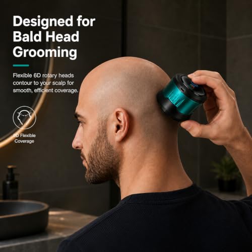 Professional 6D Rotary Head Shaver for Bald Men Waterproof Wet Dry Grooming