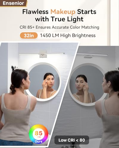 32-Inch Brushed Nickel Modern Bathroom Vanity Light with Built-in Dimmer - 5 CCT