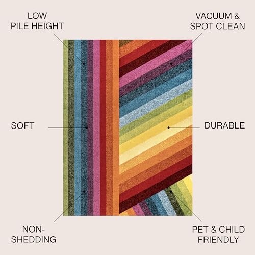 Jonathan Y Retro Rainbow Stripe Indoor Area Rug 5'3" x 7'7" – 5x8, Non-Shedding, Easy-Cleaning