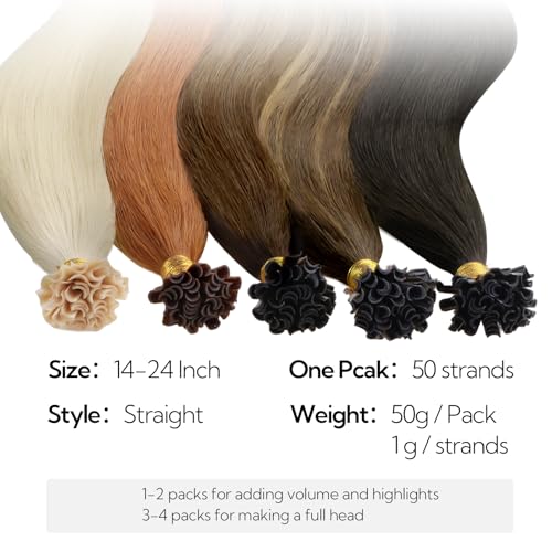 U Tip Hair Extensions Human Hair Jet Black 16 Inch 50 Strands - Seamless & Natural