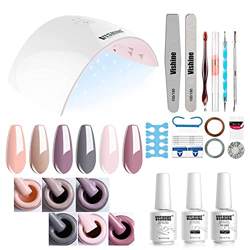 Vishine Gel Nail Polish Starter Kit - 6 Colors & 36W LED UV Lamp - Set 012