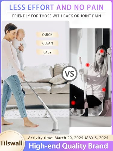 White Cordless Electric Spin Scrubber with Extendable Handle & 4 Brush Heads