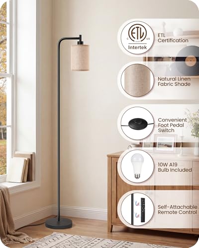 GOEBLESON Dimmable Floor Lamp with Remote & 10W Bulb - Black & Beige Finish
