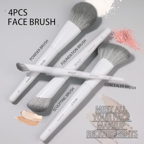 White Professional Makeup Brush Set - 12 Dense Synthetic Brushes for Face & Eyes, Elegant Storage
