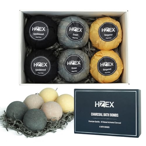 Activated Charcoal Bath Bombs for Men - Detox & Relaxation, 6-Pack with 3 Scents - Sealed Aromatherapy, Vegan Skincare