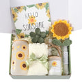 Self Care Gift Basket for Women Sunflower Spa Set with Candle & Handmade Soaps