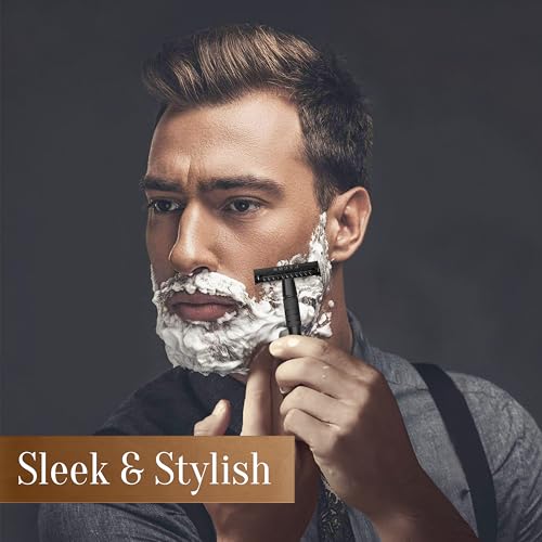 Fac?n Double Edge Safety Razor for Men & Women - Butterfly Open Stainless Steel Razor w/ 50 Platinum Double Edge Safety Razor Blades, Single Blade Razor for Smooth Close Shave, Reusable & Eco-Friendly