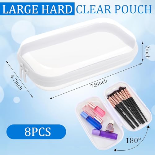 8Pcs Clear Hard Shell Zipper Case - Portable Transparent Storage Organizer S: 7.8 x 4.3 x 2 Inches