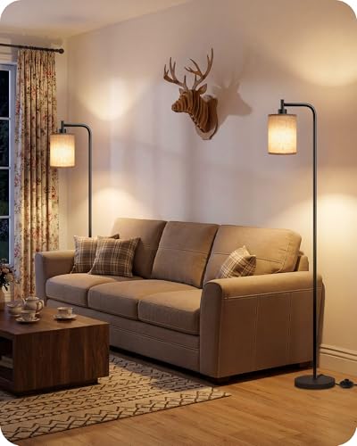 GOEBLESON Dimmable Floor Lamp with Remote & 10W Bulb - Black & Beige Finish