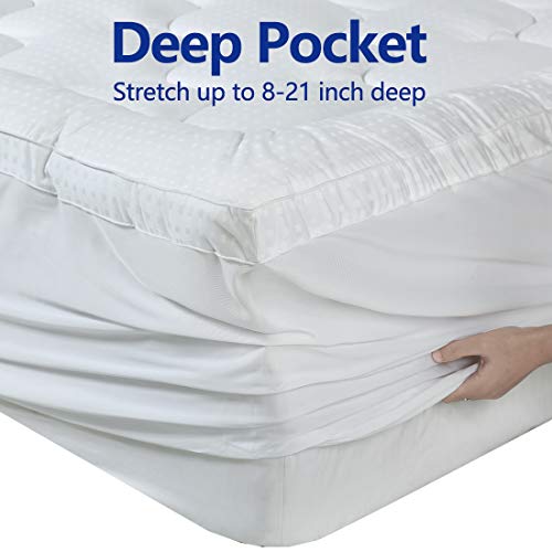 Queen Size Mattress Topper Pillow Top Mattress Cover Quilted Fitted Protector 8-21" Deep Pocket White