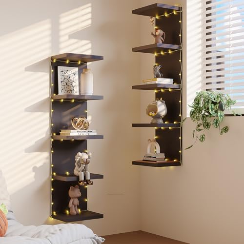 LitaEther 5-Tier Floating Wall Shelf Set - Black Display Shelves for Home & Office
