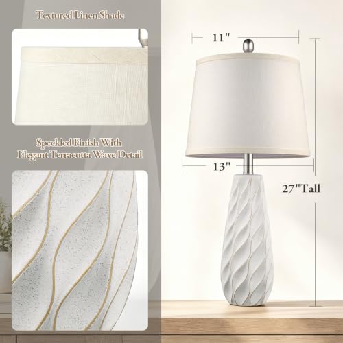 27-Inch Ceramic Table Lamps Set of 2 with Bulbs - White Coastal Modern Design