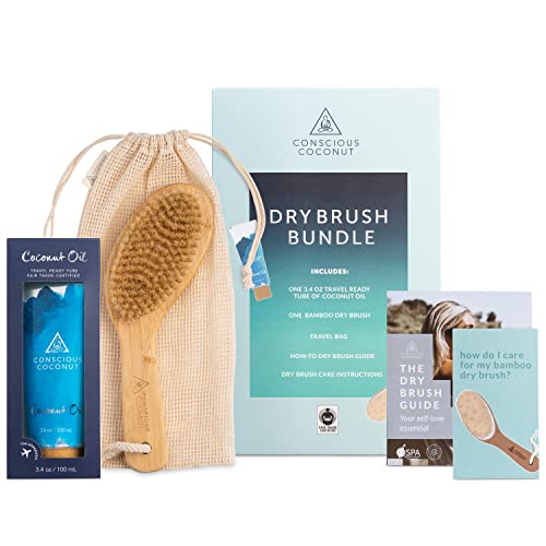 Organic Coconut Oil & Body Scrub Brush Set for Skin Care & Exfoliation