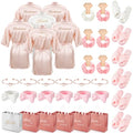 Bride and Bridesmaids Robes Set with Slippers & Accessories - White, Pink - 6