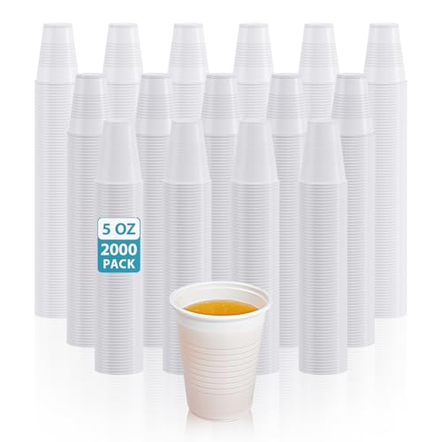 Disposable Plastic Cups 2000 Pack - 5 oz White Tumbler - Bulk Party Drinkware