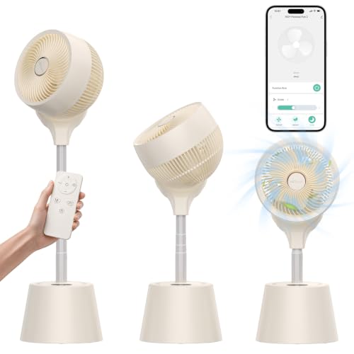 Rechargeable Quiet Pedestal Fan with Remote, Wi-Fi App Control, 360° Oscillation, 6 Speeds, Height Adjustable, Indoor & Outdoor Use