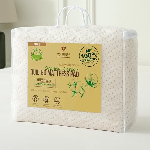 King Size Organic Cotton Mattress Protector - Quilted Waterproof Breathable Fitted Cover