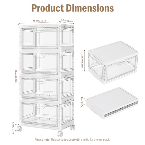 White 4 Pack Stackable Storage Bins with Lids - 32QT Plastic Organizers