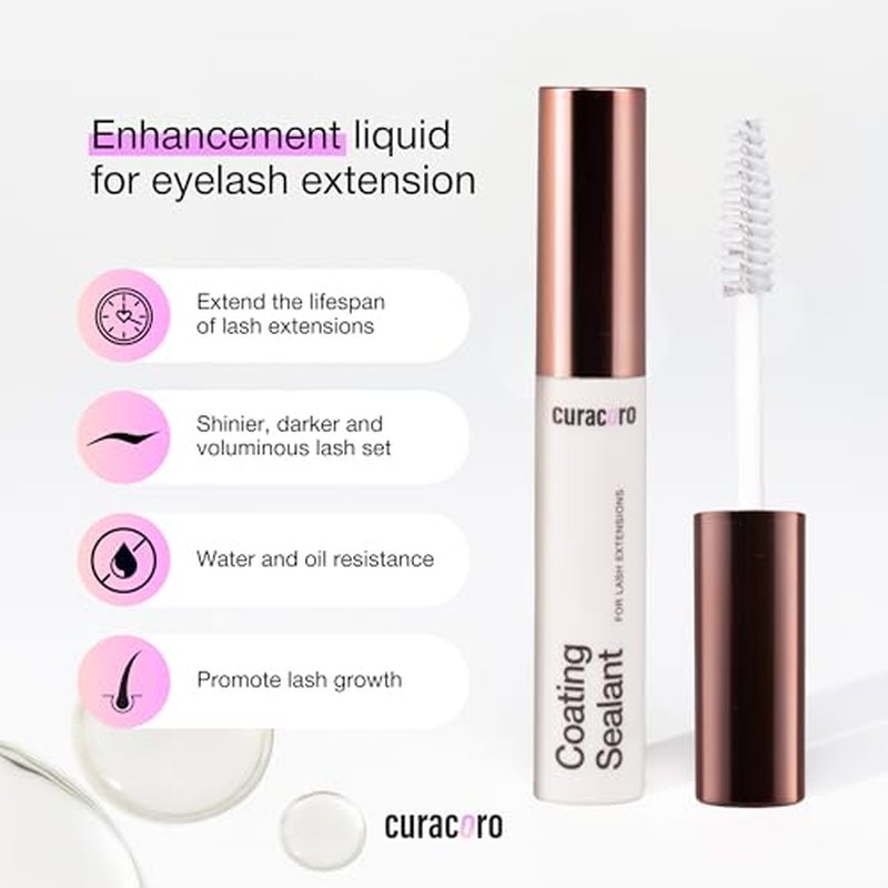 Curacoro 10ML Eyelash Coating Sealant - Professional Protective Topcoat for Long-Lasting Eyelash Extensions, Water-Resistance & Better Retention, Strong, Soft & Silky Lash Extensions