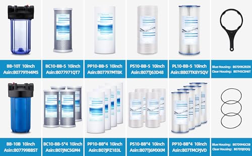 Geekpure 10-Inch Whole House Carbon Water Filter Set - 5 Micron, Pack of 4