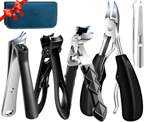 NURIUN 6PCS Toenail & Fingernail Clippers Set for Thick Nails Seniors - Professional Manicure Tools with Case