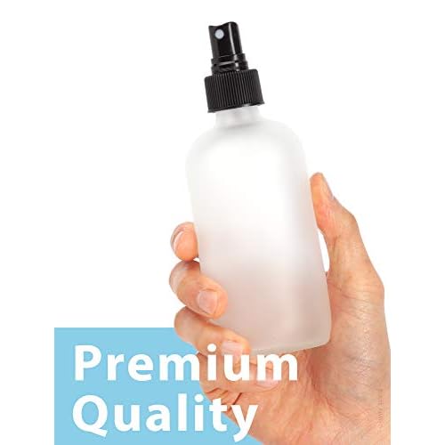 JUVITUS 8 oz Frosted Clear Glass Boston Round Bottle with Black Fine Mist Spray (6 Pack)