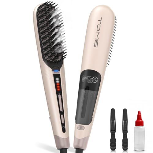 Pink Steam Hair Straightener Brush with Anti-Scald & 2 Steam Levels