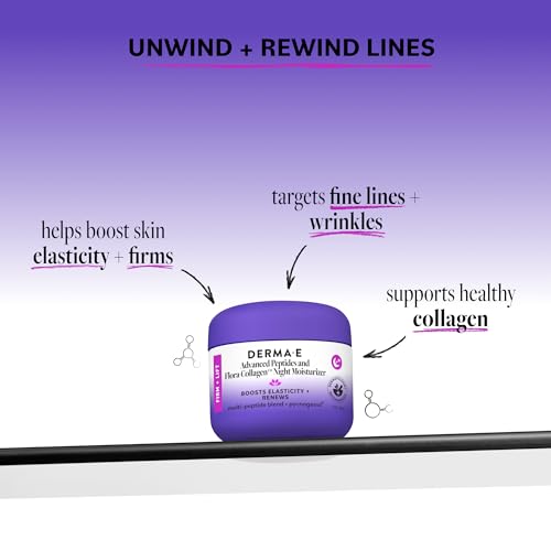 Derma E Advanced Peptides Collagen Night Cream - Moisturizer for Wrinkle & Fine Line Reduction, 2 Oz