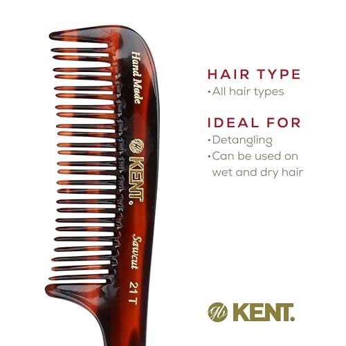 Kent 21T Large Hair Detangling Comb, Double Teeth Wide Tooth Comb for Curly Wavy Hair, Saw-Cut and Handmade (7.5")