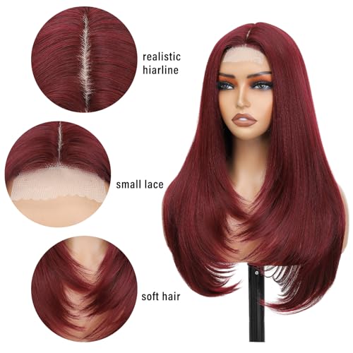 Long Burgundy Wigs for Women 26 Inch Layered Synthetic Heat-Resistant Wig - Middle Part Variation of THIS listing