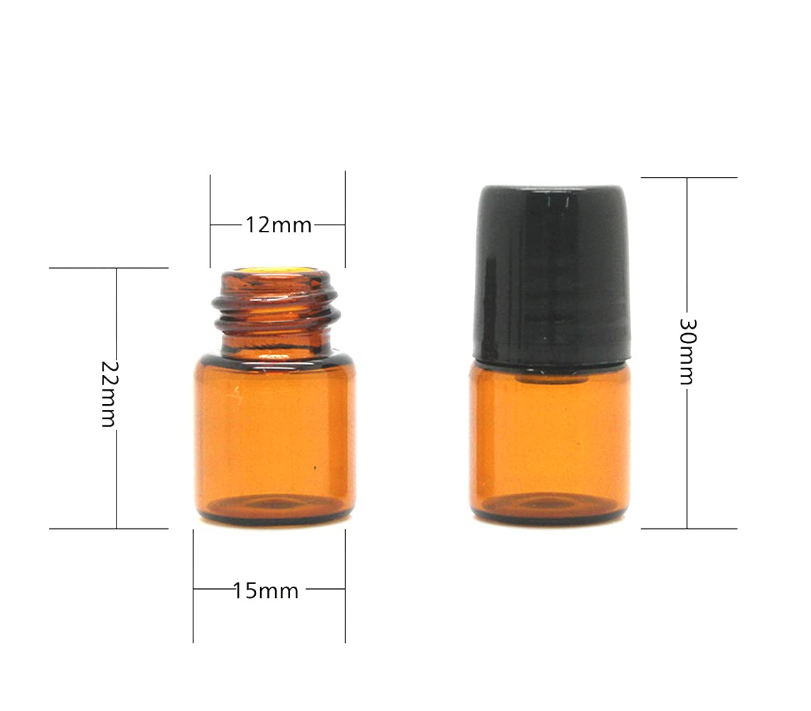 Furnido 25 Pack 1ml Amber Glass Roll on Bottle For Essential Oils,Perfume Vial with Stainless Steel Roller Ball,Black Caps Mini Sample Vials Cosmetics Small Container
