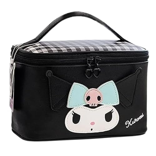 Kuromi PU Cosmetic Bag Makeup Pouch Travel Portable Vanity Case Organizer with Handle - Black
