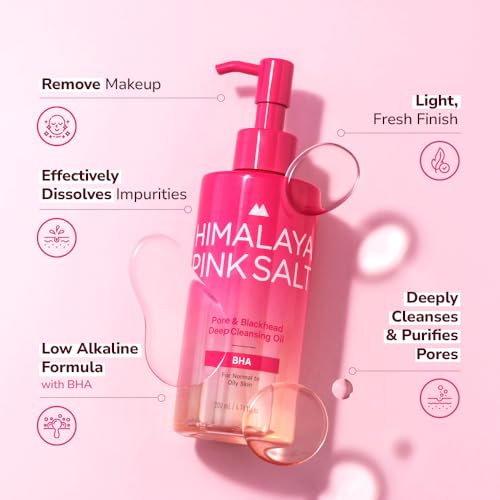 HIMALAYA PINKSALT Pore & Blackhead Deep Cleansing Oil BHA, 6.7 fl oz 2 Pack - Pore Purifying Oil Cleanser with BHA for Blackhead Removal, Makeup Remover with Refreshing Low Alkaline Formula