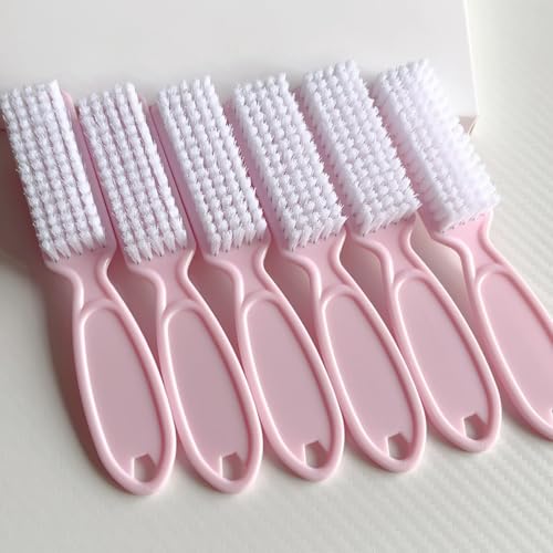 6 Pcs Nail Brush for Cleaning Fingernails, Handle Grip Cleaning Brush for Nail and Toenail, Nail Dust Brush Manicure Pedicure Tools Scrubbing Brush, Pink