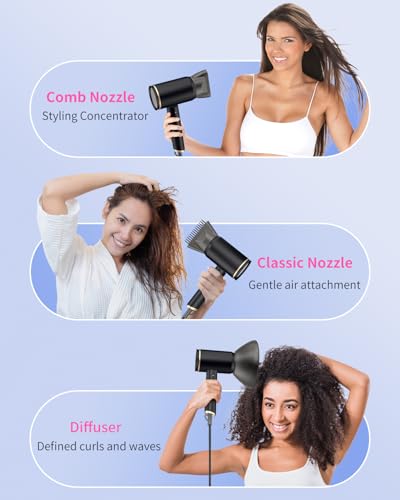 Dxliwky Black Foldable 1600W Ionic Hair Dryer with Diffuser & Concentrator, Travel-Ready