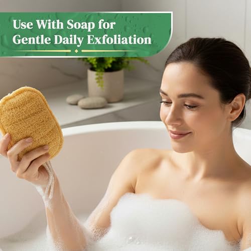 4 Pack Oval Natural Loofah Sponges - Exfoliating Body Scrubber for Shower