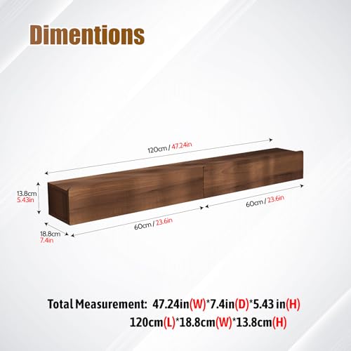 Wall Mounted Console Table 47.24 Inch Solid Wood Narrow Entryway Shelf Walnut
