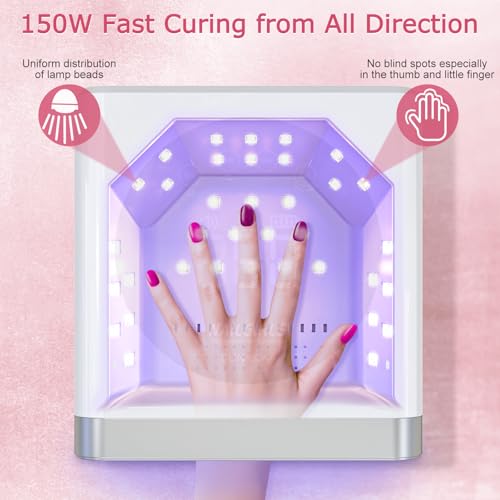 NAILGIRLS UV LED Nail Lamp, Cordless Rechargeable 150W Fast UV Lamp for Nails, UV Nail Dryer Light with 4 Timer Setting Auto Sensor Professional Curing for Fingernail and Toenail Home Salon Use