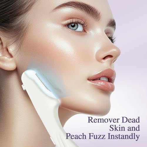 Dermaplane-razor for Women Face,Sonic Dermaplane,Sonic Dermaplaning Tool,Face Shaver Facial Hair Removal & Peach Fuzz Romover + 12 Blades (White)