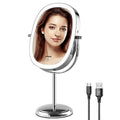EAPUDUN Lighted Makeup Mirror 9" ? 2-Sided Tabletop Vanity Mirror with 7X Magnification, 3 Color Lighting Modes, Rechargeable, 360¡Æ Rotation, 84 LED Lights