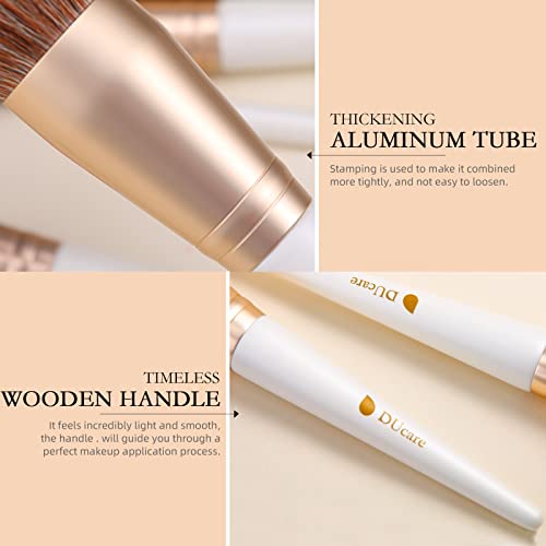 White Gold Makeup Brush Set 14Pcs with Travel Bag - Professional Synthetic Face & Eye Brushes