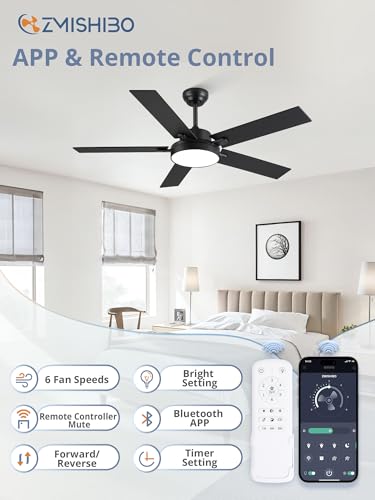 52 Inch Ceiling Fan with Light - Black, 30W LED, Smart Remote & App Control